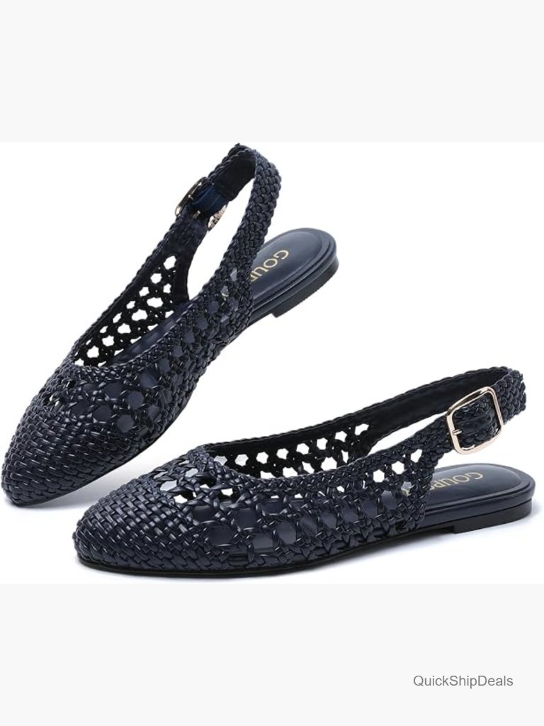 Hand Woven Faux Leather Ballet Flats Mary Jane Shoes With Adjustable Buckle